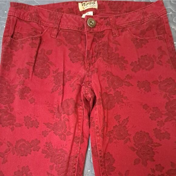 Mudd red floral skinny jeans size 3 - Picture 2 of 5